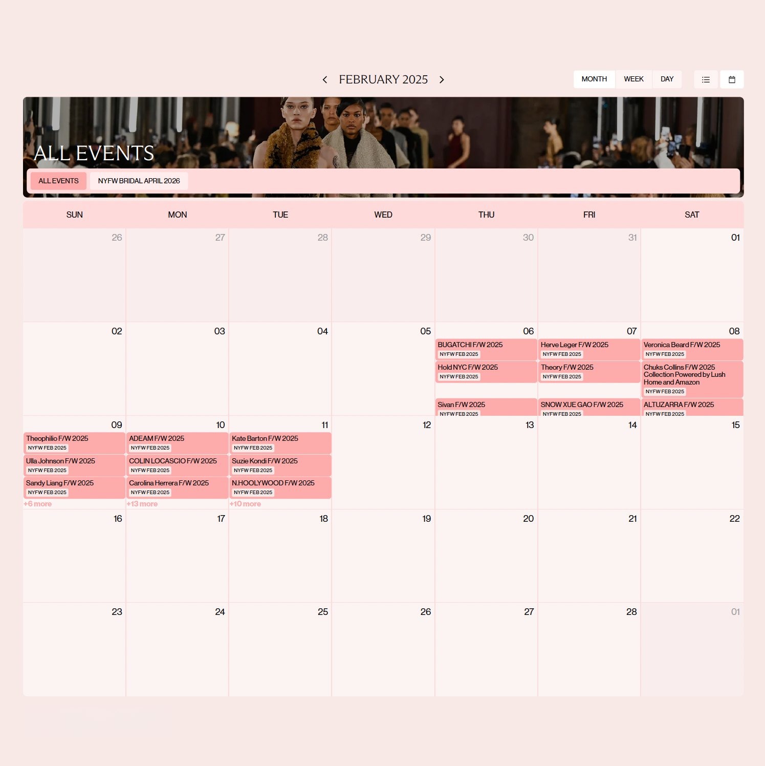 The CFDA Fashion Calendar 2.0 — February 2025 events view